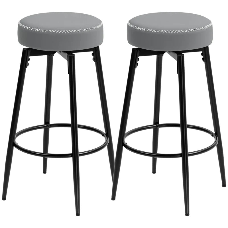 Stylish Set of 2 Faux Leather Bar Stools - Modern Grey and Black Design for Kitchen or Home Bar