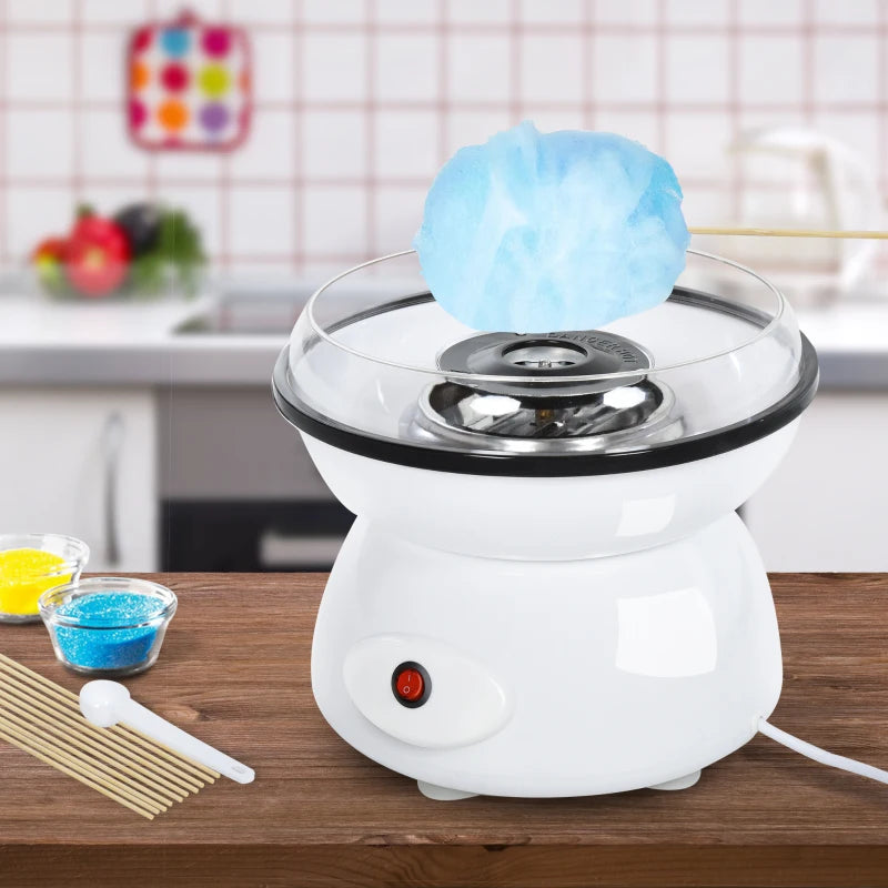 450W Electric Candyfloss Machine Kit - Non-Stick Plates, Fairground Fun for Kids & Adults, Perfect Party Gift, White Metal Body with Accessories