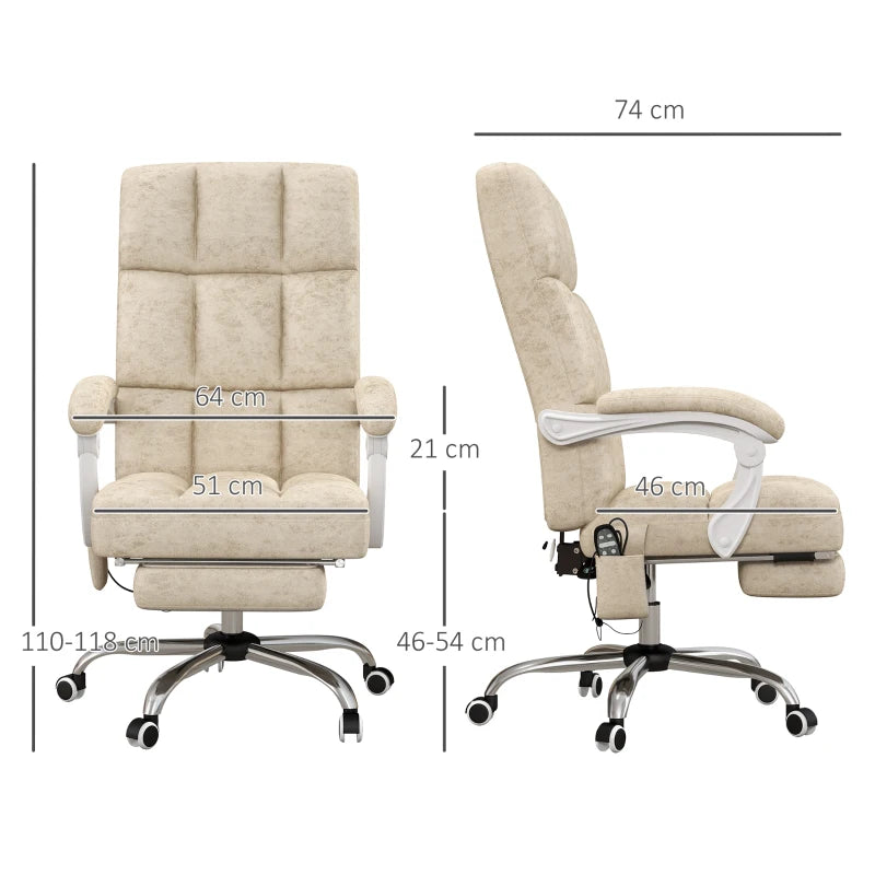 Vinsetto Ergonomic Massage Office Chair with Heat, Reclining Back, Footrest & Padded Seat - Beige Home Office Comfort