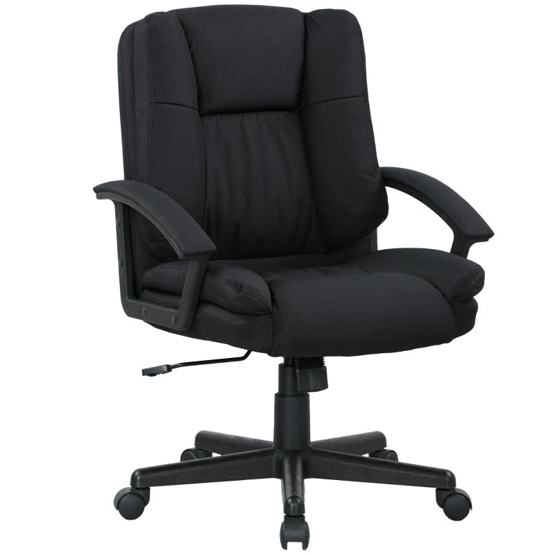Stylish Black Linen-Look Padded Office Chair for Comfort and Support - Perfect for Home or Office Use