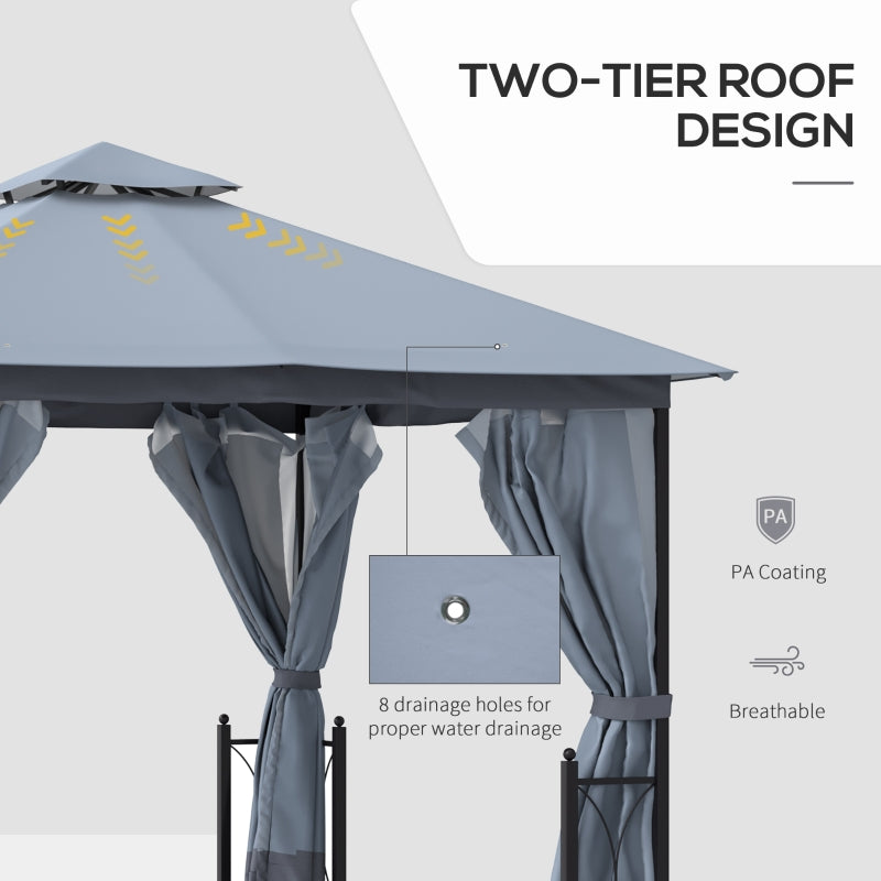 Grey 4m x 3.35m Gazebo With 2 Tier Roof