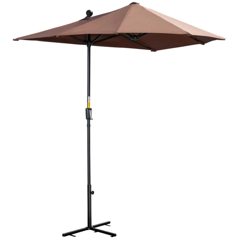 half patio umbrella uk 2m Coffee Half Parasol with Crank Handle and Base