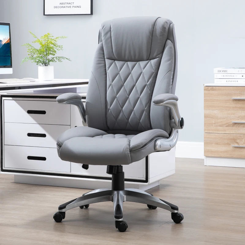Vinsetto Grey Faux Leather Executive Swivel Office Chair - Ergonomic Design, Adjustable Height, Modern Comfort for Home & Office