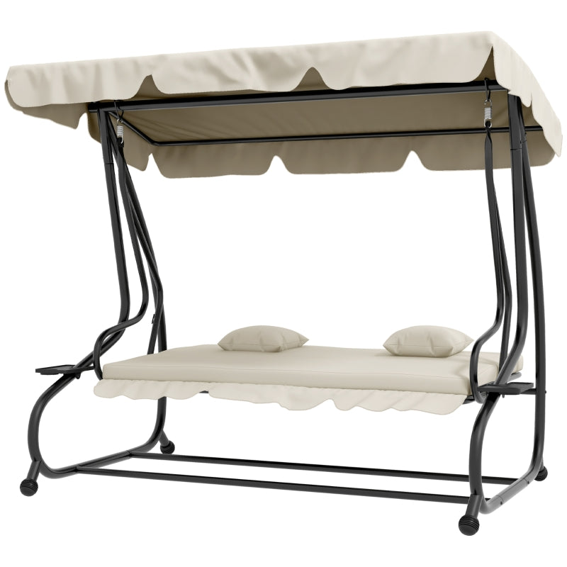 Convertible Cream Three-Seater Swing Chair Bed - Spacious and Stylish Outdoor Seating