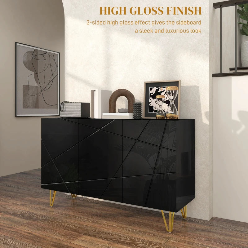 Modern Luxe High Gloss Black Sideboard with Hairpin Legs for Stylish Storage