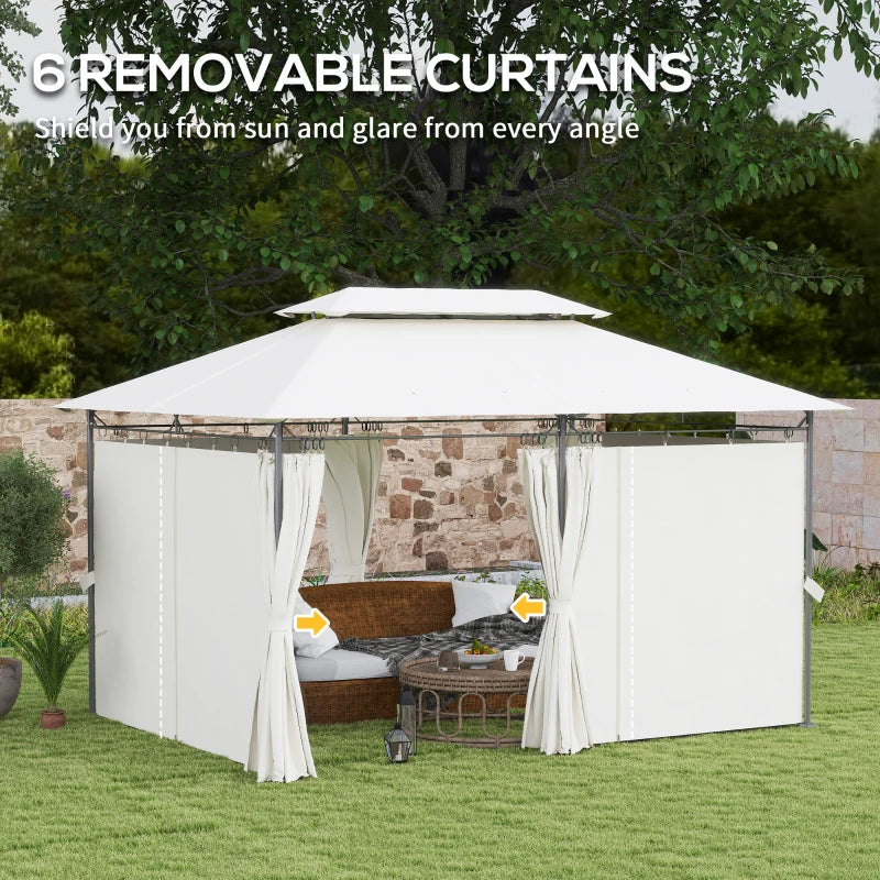 3 x 4m Cream White Metal Frame Two-Tier Roof Gazebo