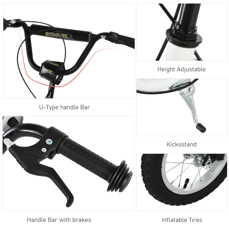 Dual Brakes 12" Adjustable Kick Scooter with Metal Frame - Black - Perfect for Kids and Adults