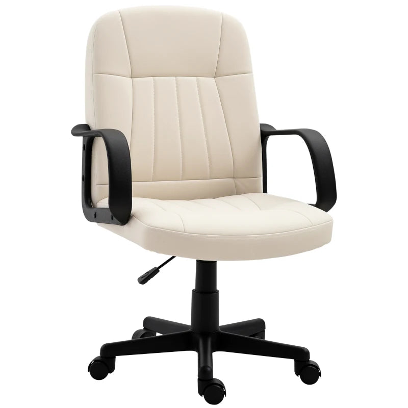 Cream White PU Leather Office Chair - Adjustable Height, Swivel Wheels, Perfect for Home Office & Study