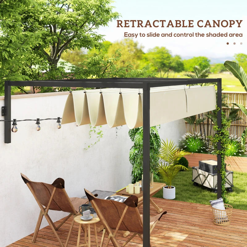 2m x 3m Khaki Lean-To Steel Pergola with Adjustable Canopy