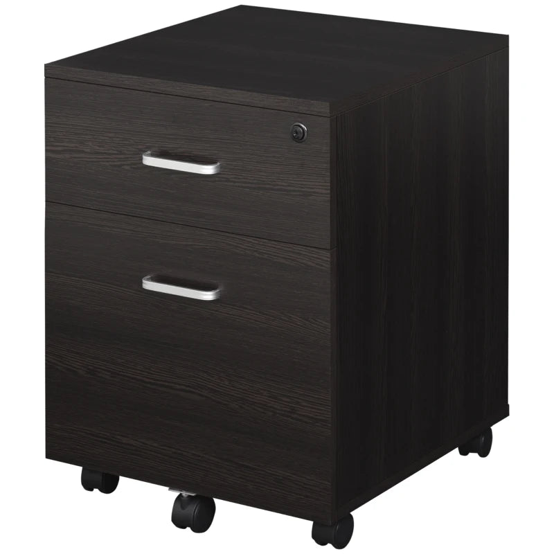 Vinsetto 2-Drawer Locking Filing Cabinet with Wheels - A4 Storage Cupboard for Home Office - Black Wood Grain