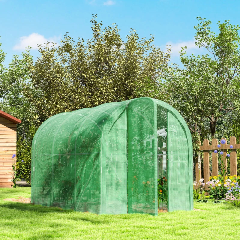 3x2x2m Green Polytunnel Greenhouse with Hinged Door - Walk-in Grow House Tent with PE Cover and Galvanised Steel Frame