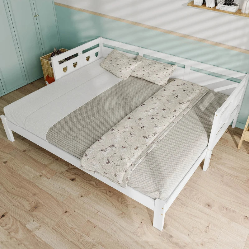 Heart-Shaped Wooden Daybed Frame with Trundle for Kids and Adults White Sofa Bed