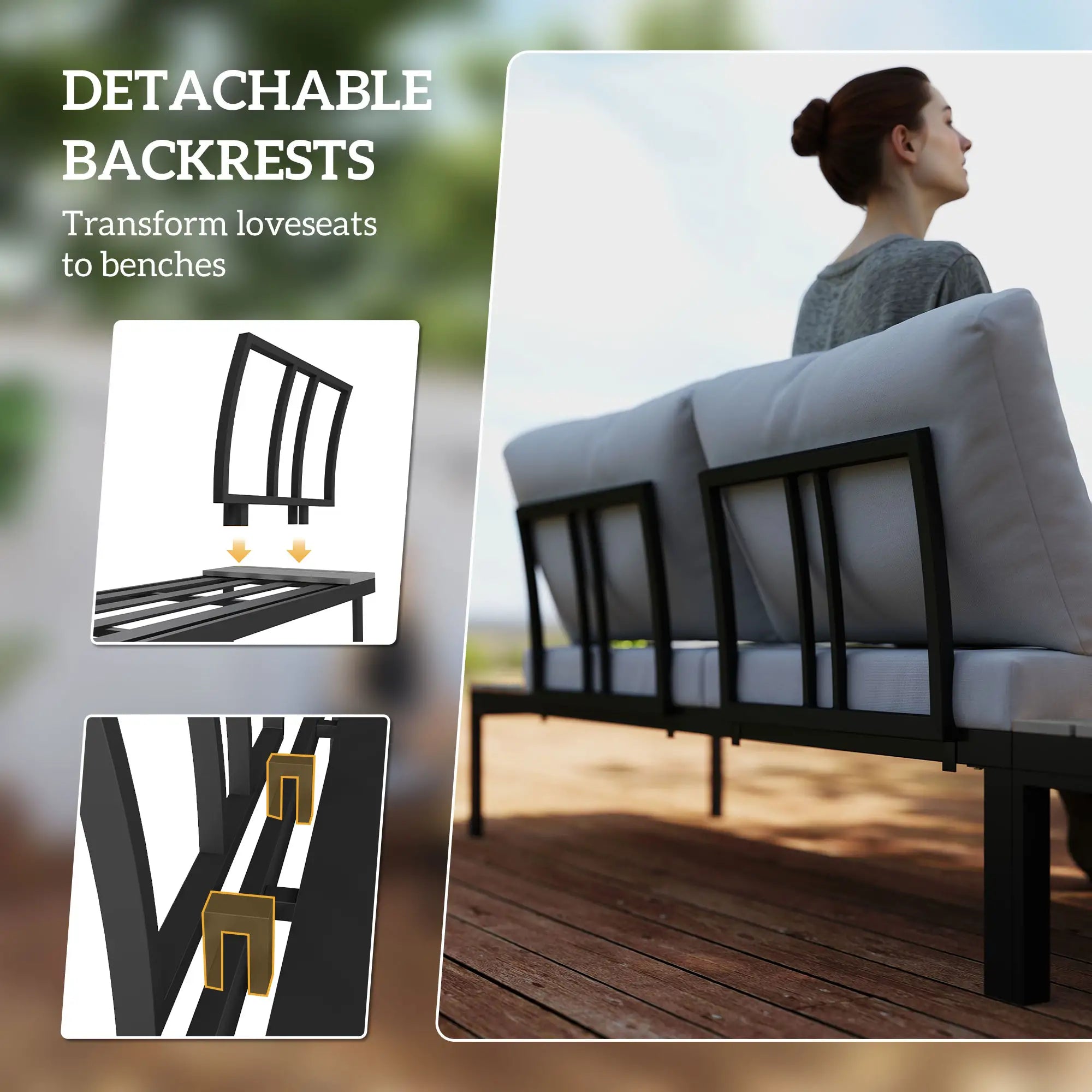 Grey Four-Piece Garden Corner Sofa Set with 2 Loveseats and 2 Coffee Tables