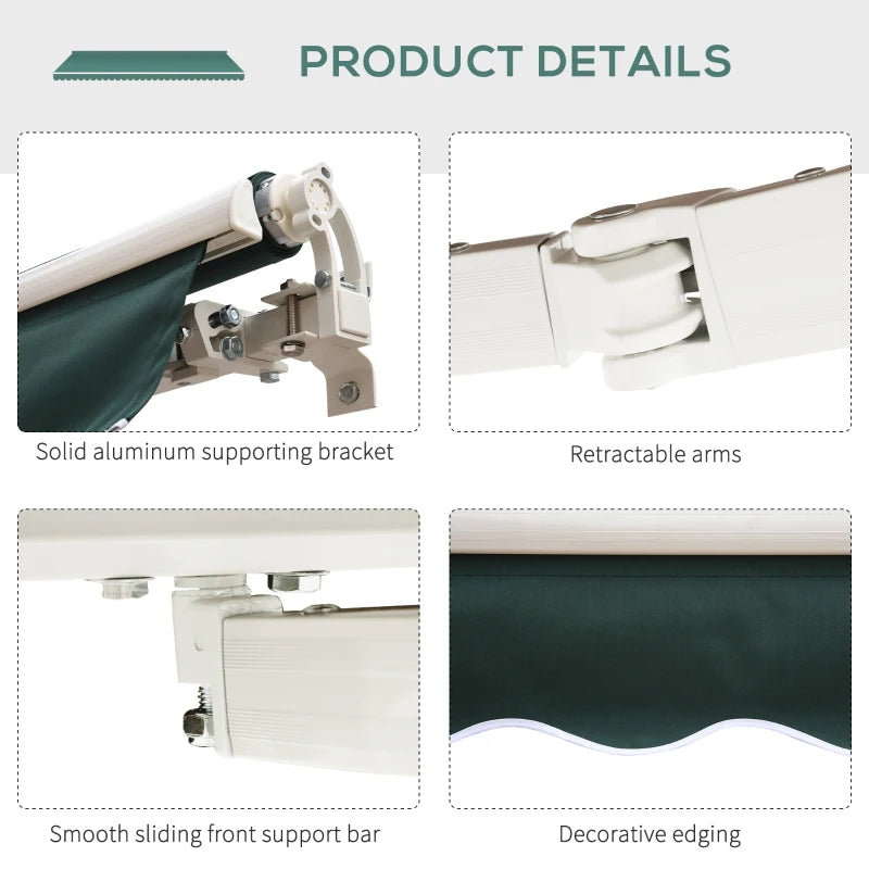 Dark Green 2.5m x 2m Manual Retractable Awning - Ideal For Patios