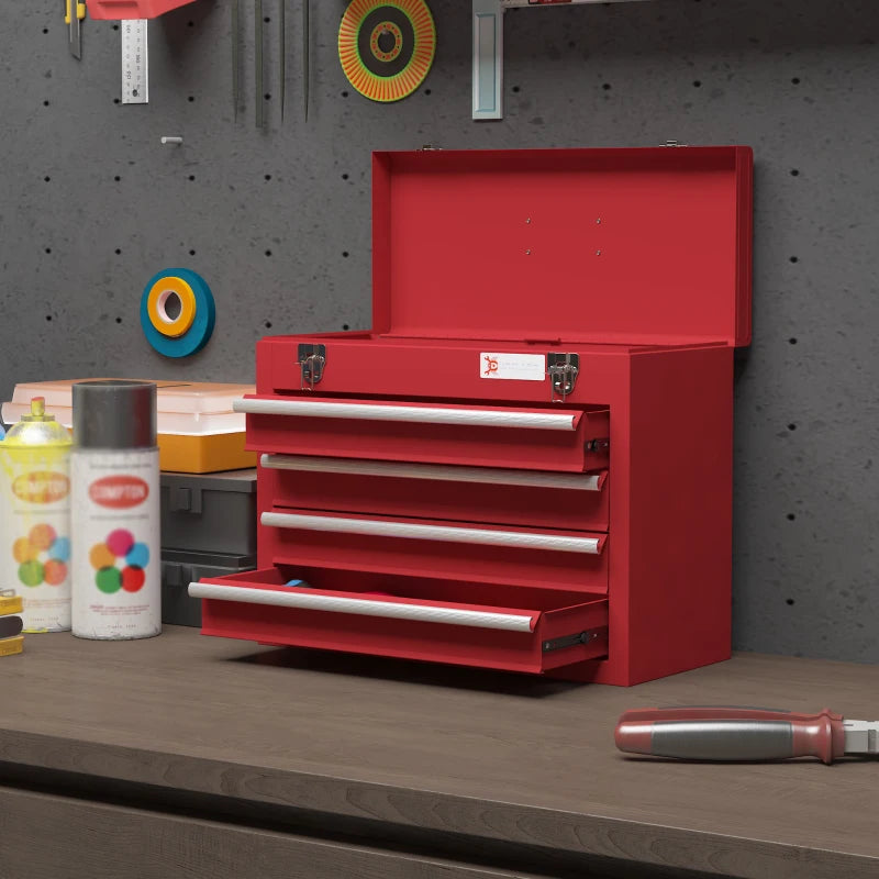 Red Lockable Metal Tool Chest with 4 Drawers