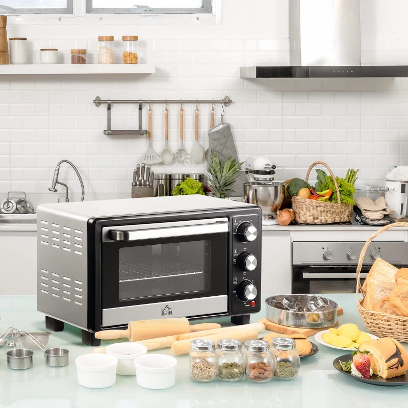 16L Mini Countertop Oven - 1400W, Stylish Black/Silver Design, Perfect for Baking, Broiling, and Toasting - Compact Kitchen Appliance