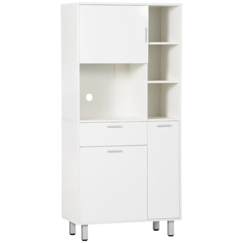 Modern White Kitchen Cupboard - Free Standing Storage Cabinet with Shelves & Drawer, 166 cm Tall Kitchen Unit