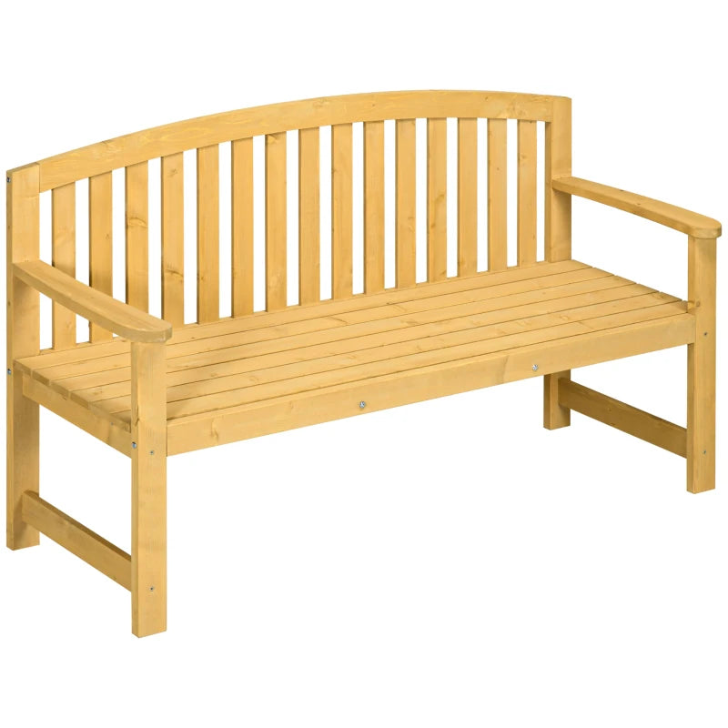 Wooden 2 Seater Garden Bench with Armrest, Outdoor Furniture for Park & Balcony