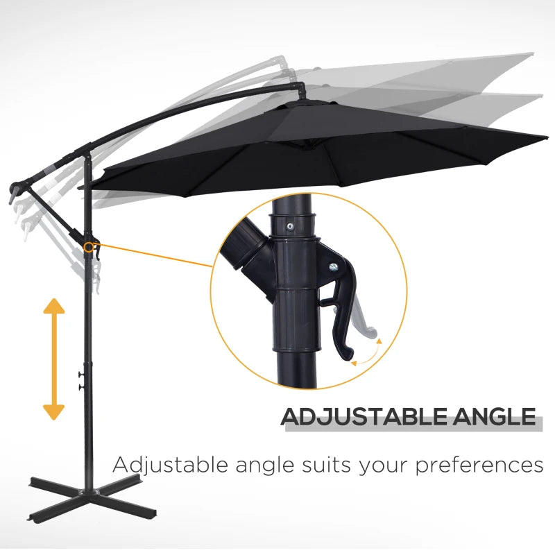 Black 2.45m Overhanging Cantilever Parasol with Cross Base