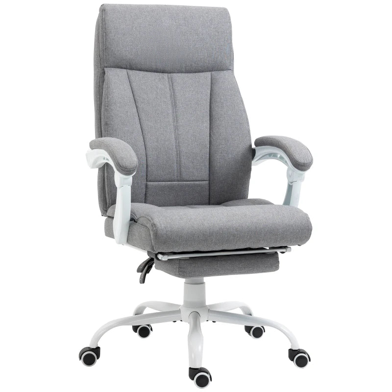 Vinsetto Ergonomic Office Chair with 155° Recline, Adjustable Height, Footrest & Swivel Wheels - Grey Fabric Study Chair