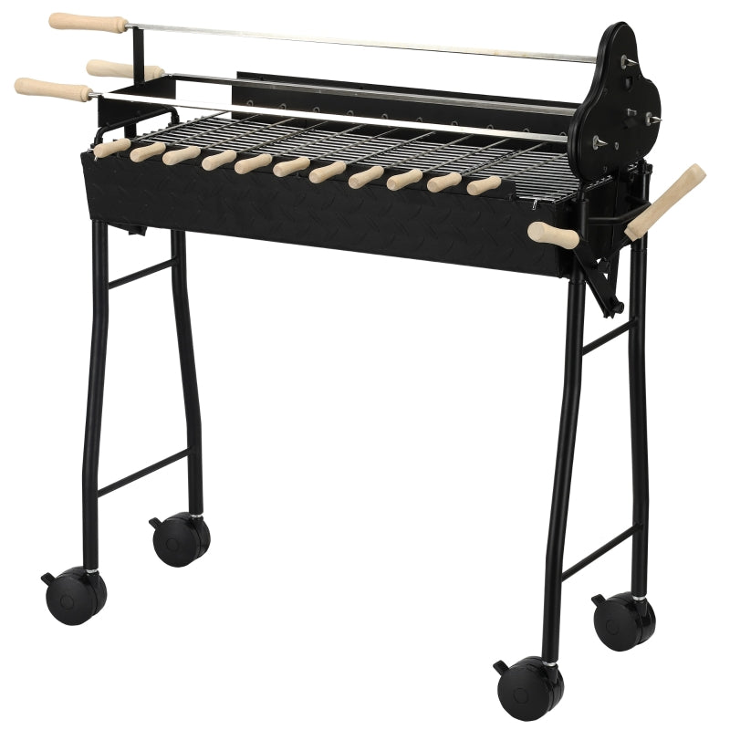 Portable Charcoal BBQ Grill with 4 Wheels - Black (85x36x90cm)