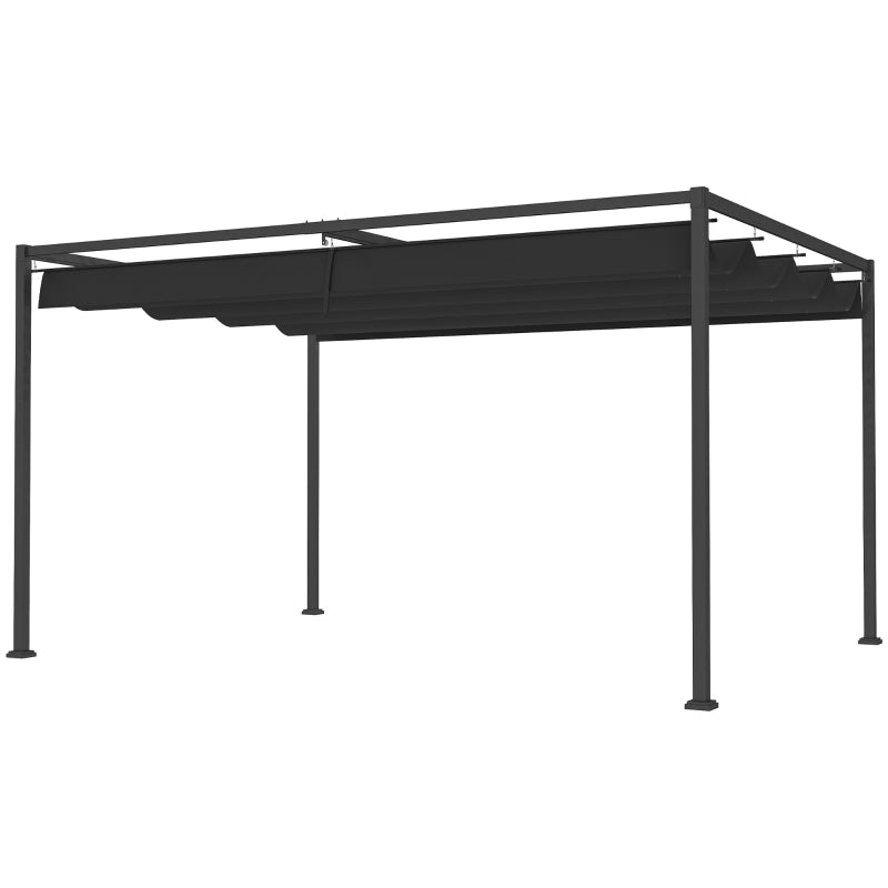 4m x 3m Black Metal Pergola with Retractable Canopy Roof