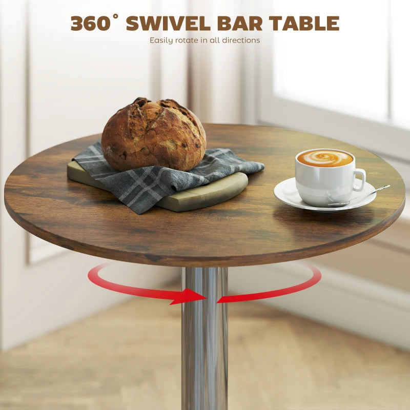 Rustic Brown Round Bar Table - 360° Swivel Counter Pub Table with Adjustable Height for Kitchen & Cafe