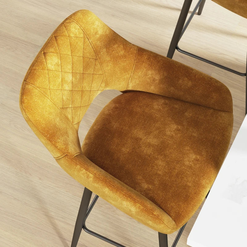 Set of 2 Brown Velvet-Feel Bar Stools - Stylish Modern Seating for Kitchen Island or Home Bar