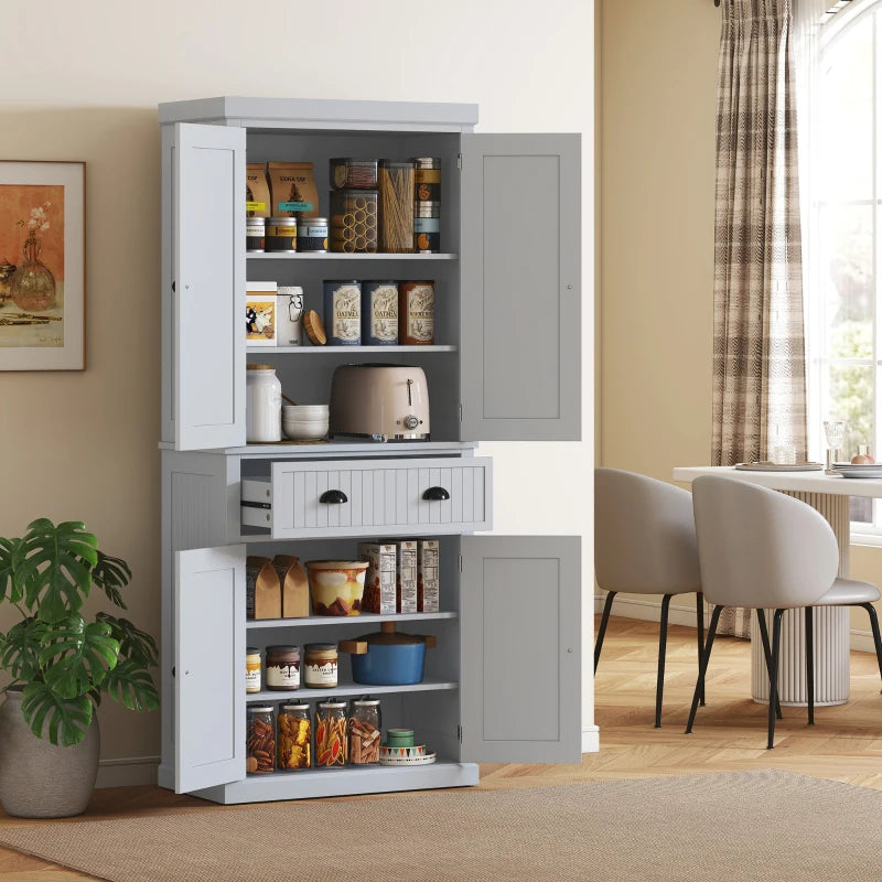 Freestanding Multi-Storage Kitchen Cabinet in Stylish Grey for Organized Cooking Space