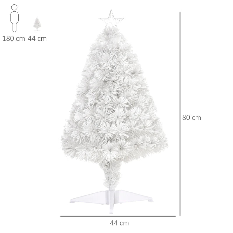 2.5FT Prelit White Artificial Tabletop Christmas Tree with Fiber Optics - Festive Holiday Decoration for Home, Table & Desk