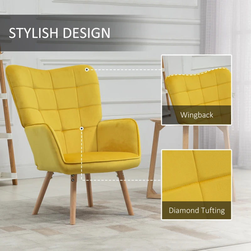 Stylish Velvet-Touch Tufted Wingback Armchair Set of 2 for Modern Lounge and Leisure Spaces in Yellow