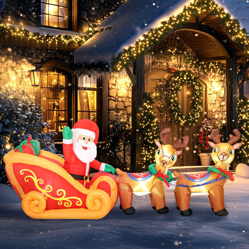 7.9ft Inflatable Santa Sleigh with 2 Reindeer - LED Christmas Decoration for Outdoor & Indoor Holiday Home Decor