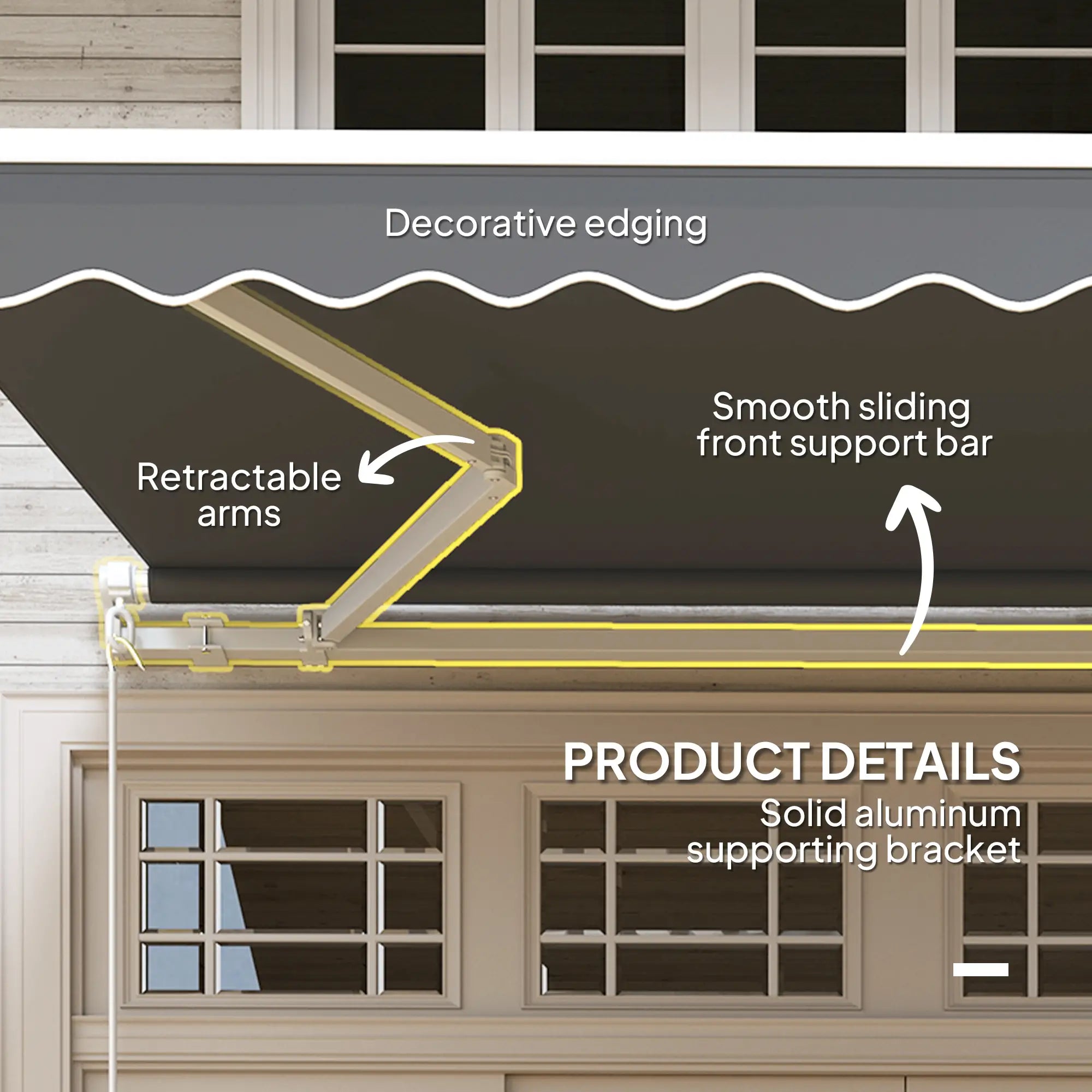 3m x 2.5m Garden Patio Manual Awning, Retractable Canopy Sun Shade Shelter with Fittings and Crank Handle, Dark Grey