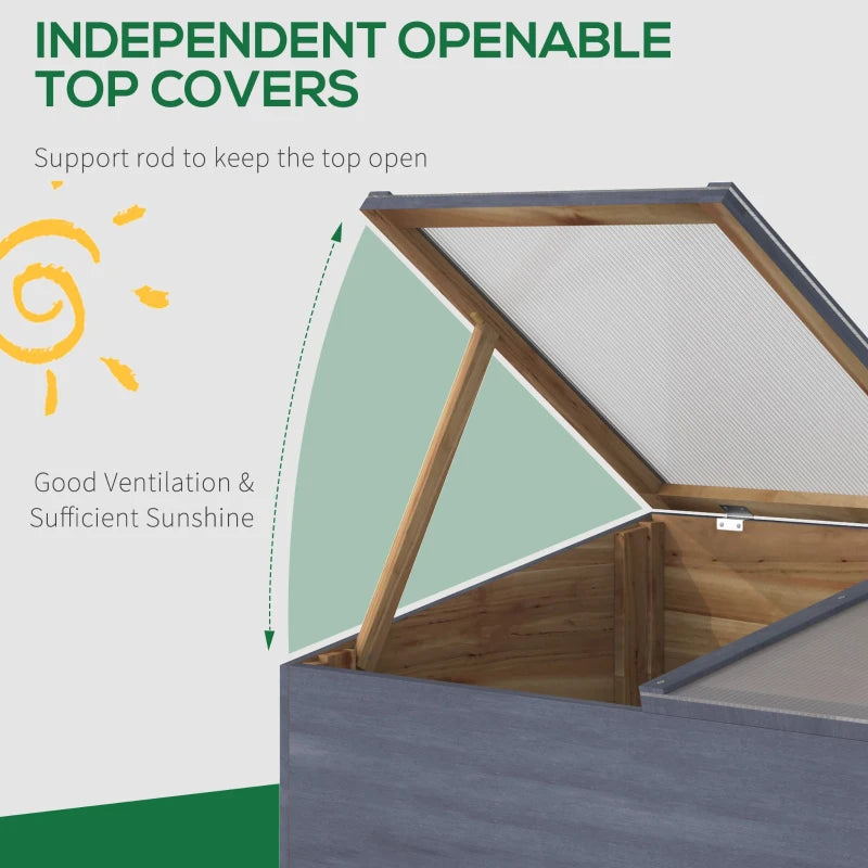 Wooden Mini Greenhouse with Openable Top Covers, Light Grey, 100 x 50 x 36 cm