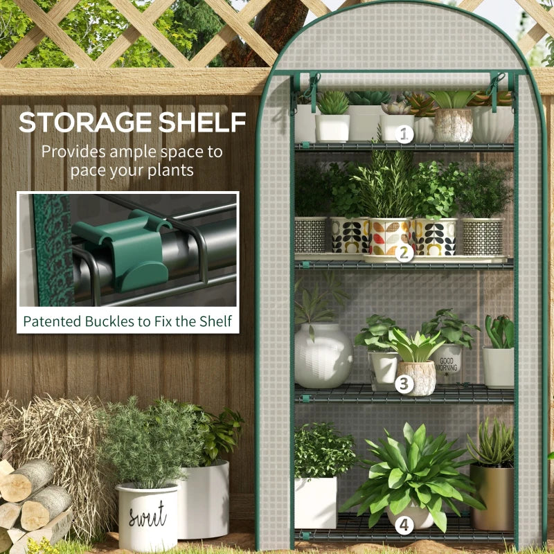 Portable White Mini Greenhouse with Storage Shelf