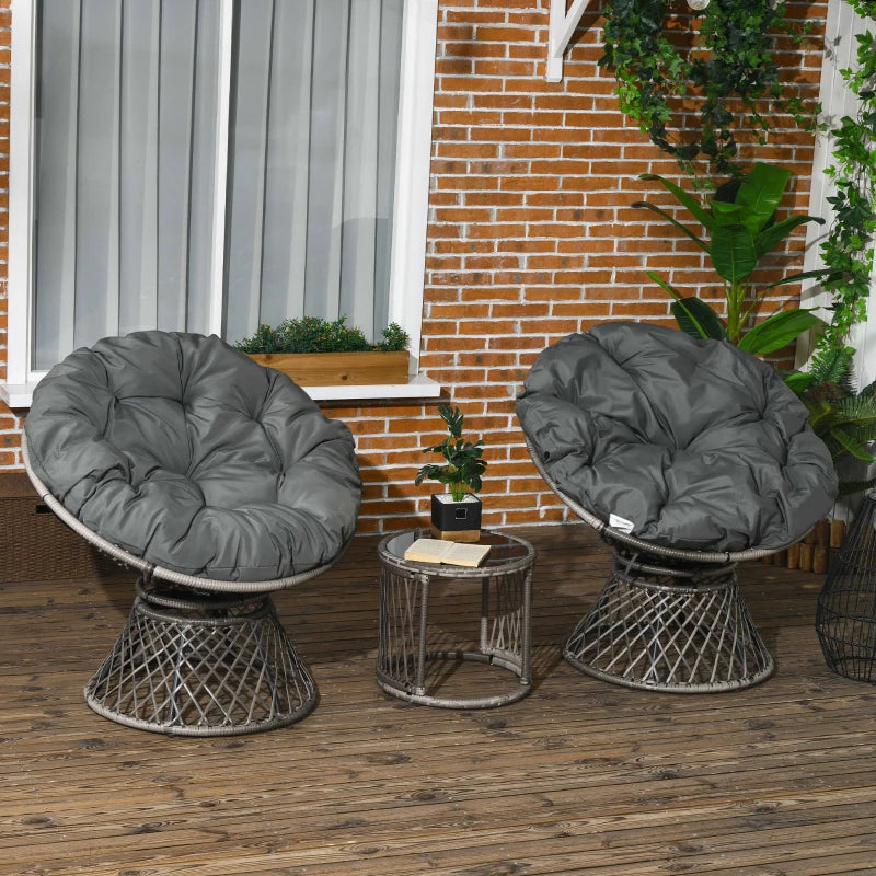 Grey Rattan Garden Moon Chair Set - 3-Piece