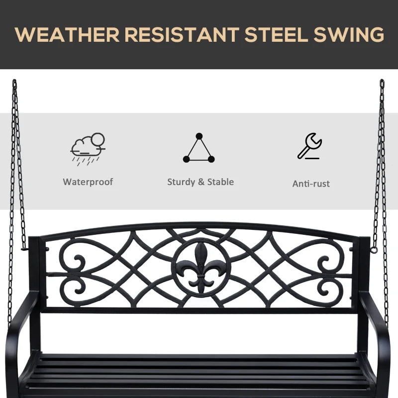 Black Metal 2-Seater Garden Swing Chair with Chains
