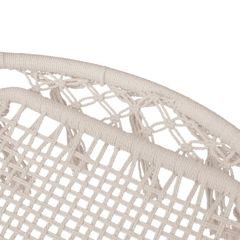 Beige Macrame Hanging Rope Chair with Tassels - Portable Garden Seat