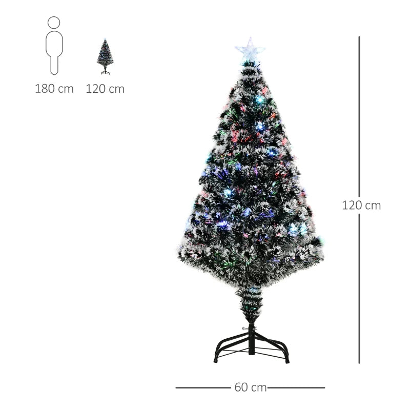 4ft Prelit Artificial Christmas Tree - Snowy Green & White Xmas Tree with Colorful LED Fiber Optic Lights