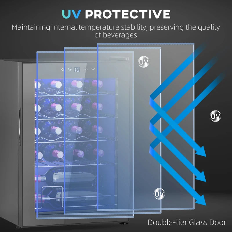 20-Bottle Countertop Wine Fridge - Black, Perfect for Home or Office, Stylish Wine Cooler with Adjustable Temperature