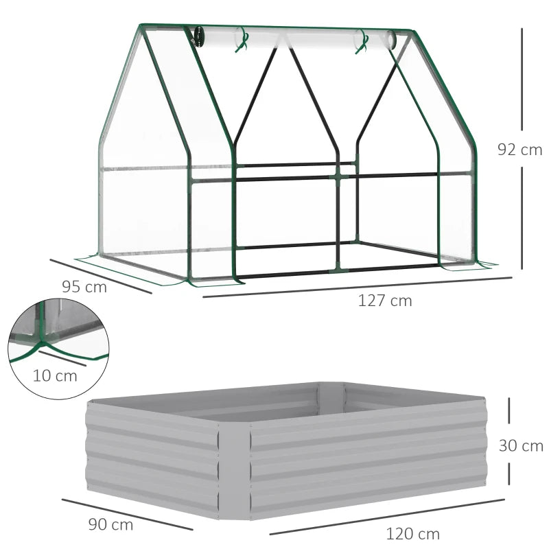 Green Steel Raised Garden Bed with Clear Cover, 127L x 95W x 92H cm
