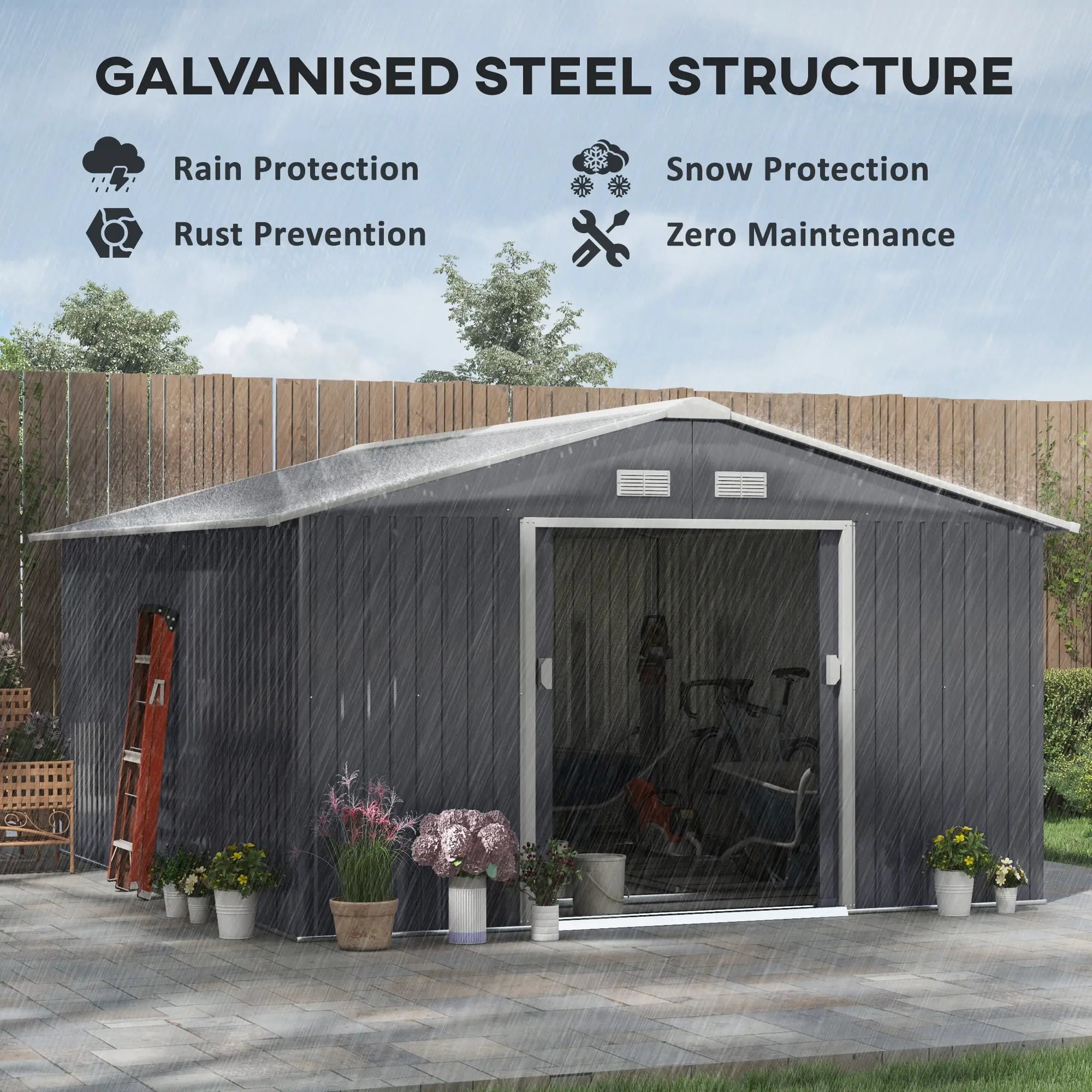 13 x 11ft Corrugated Metal Garden Storage Shed