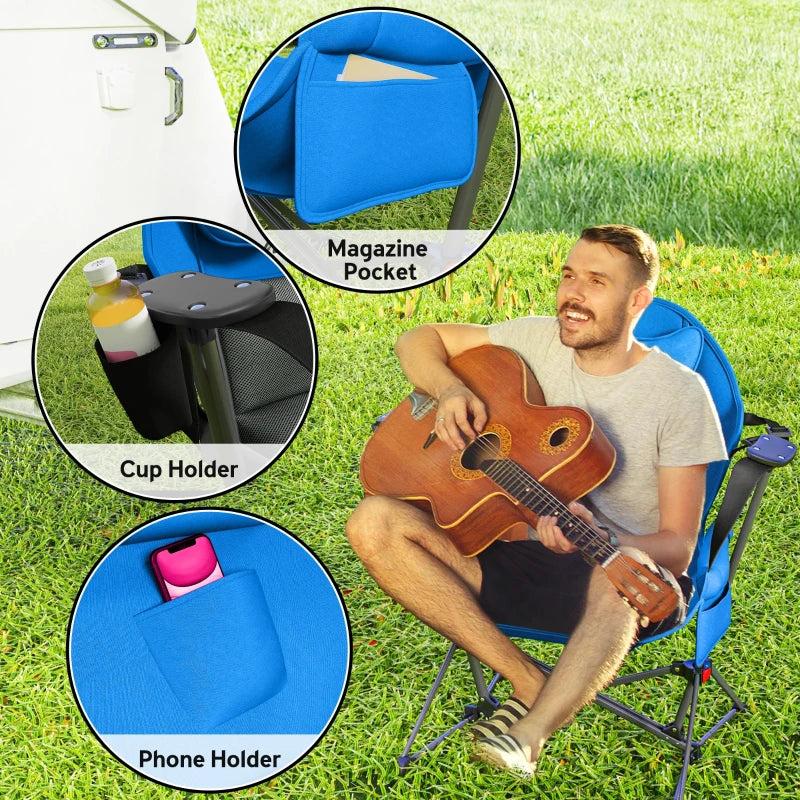 Adjustable Blue Camping Chair Set of 2 - Portable Swinging Hammock with Cup Holder, Headrest, Padded Seat & Carry Bag for Travel, Fishing & Hiking