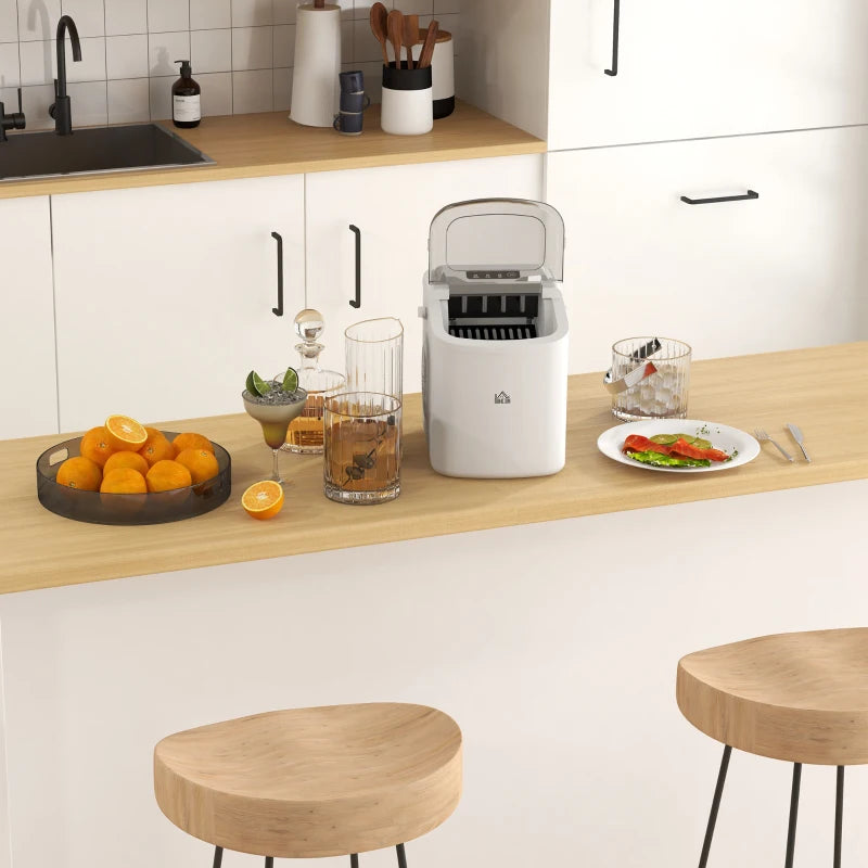 Portable Ice Maker Machine - 12Kg Daily, 9 Cubes in 6-12 Mins, Countertop Ice Cube Maker with Scoop & Basket - White