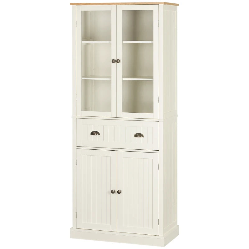 Freestanding Kitchen Cupboard - 5-Tier Storage Cabinet with Adjustable Shelves & Drawer - Cream White for Living & Dining Room