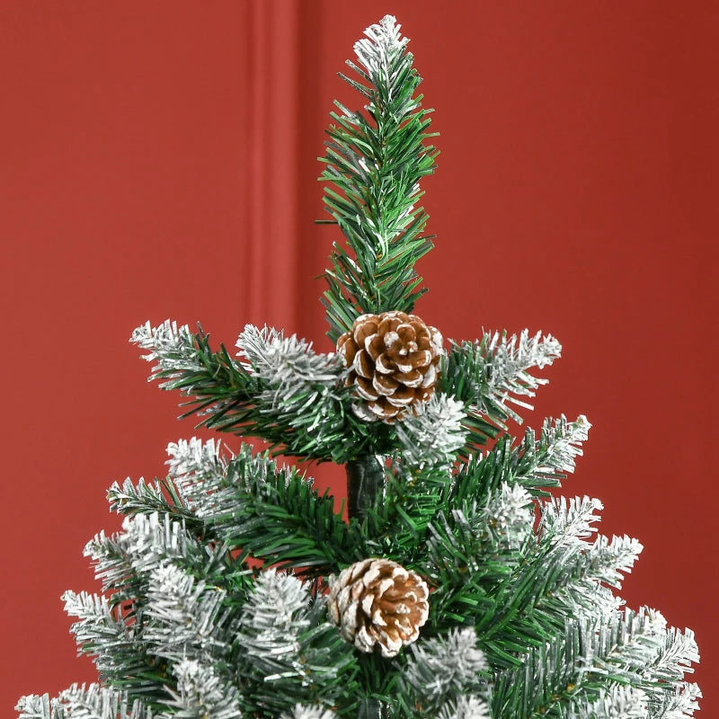 6 Ft Snowy Artificial Christmas Tree with Realistic Branches & Pine Cones - Indoor Holiday Decoration in Green & White