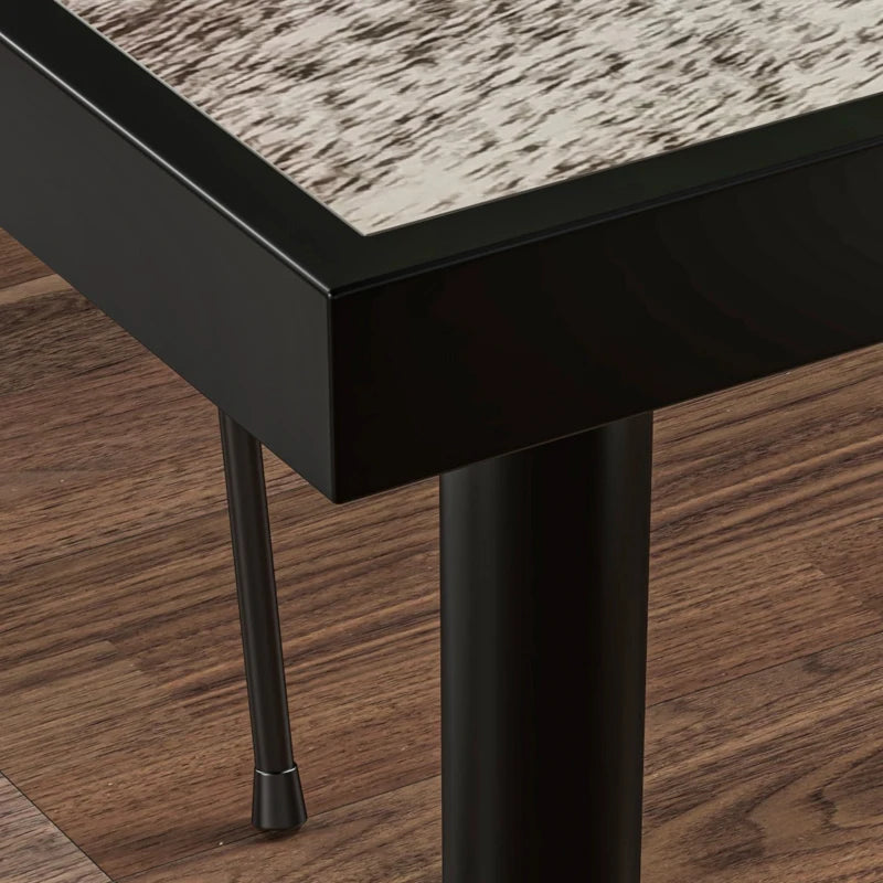 Grey Square Outdoor Dining Table for 4 with Marble Glass Top