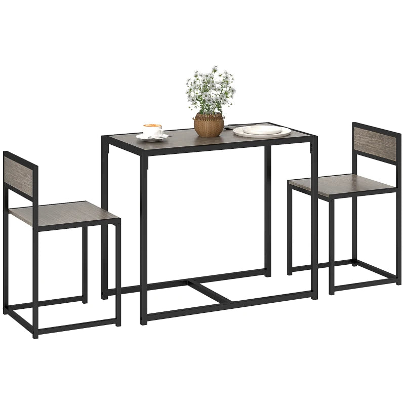 Compact Dining Table and Chairs Set for Small Spaces - Rectangular Steel Frame with Grey Wood-Effect Finish - 2-Piece Dining Room Set