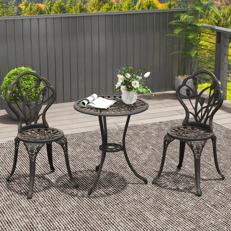 3 Piece Bronze Outdoor Patio Bistro Set for 2 - Aluminium Garden Table and Chairs with Umbrella Hole for Balcony