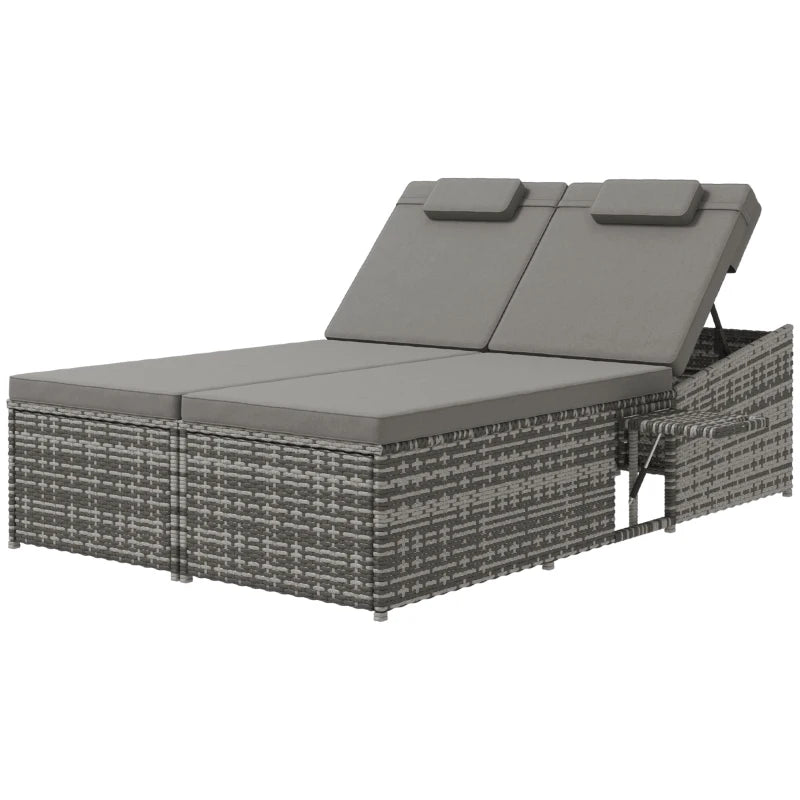 Grey Rattan 2-Seater Day Bed with Fire Retardant Cushions